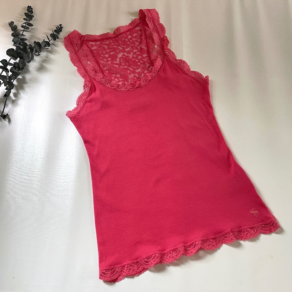 Y2K Abercrombie Fitch Lace Trim Fitted Women Large Tank Top Logo Indie Romantic